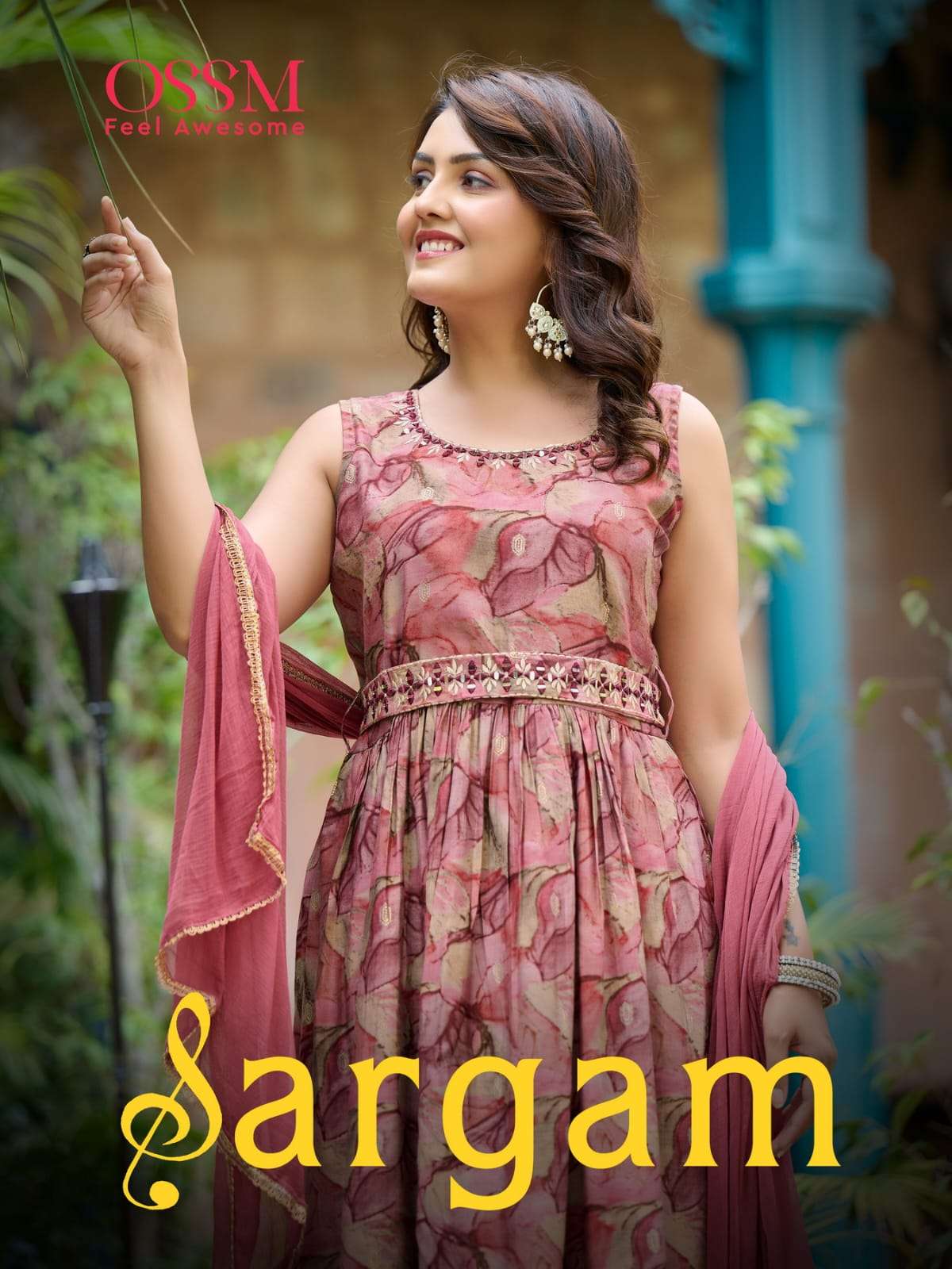 SARGAM CHANDERI MODAL FOIL PRINT MIRROR AND MANUAL WORK KURTI WITH PANT AND NAZMIN DUPATTA BY OSSM B...