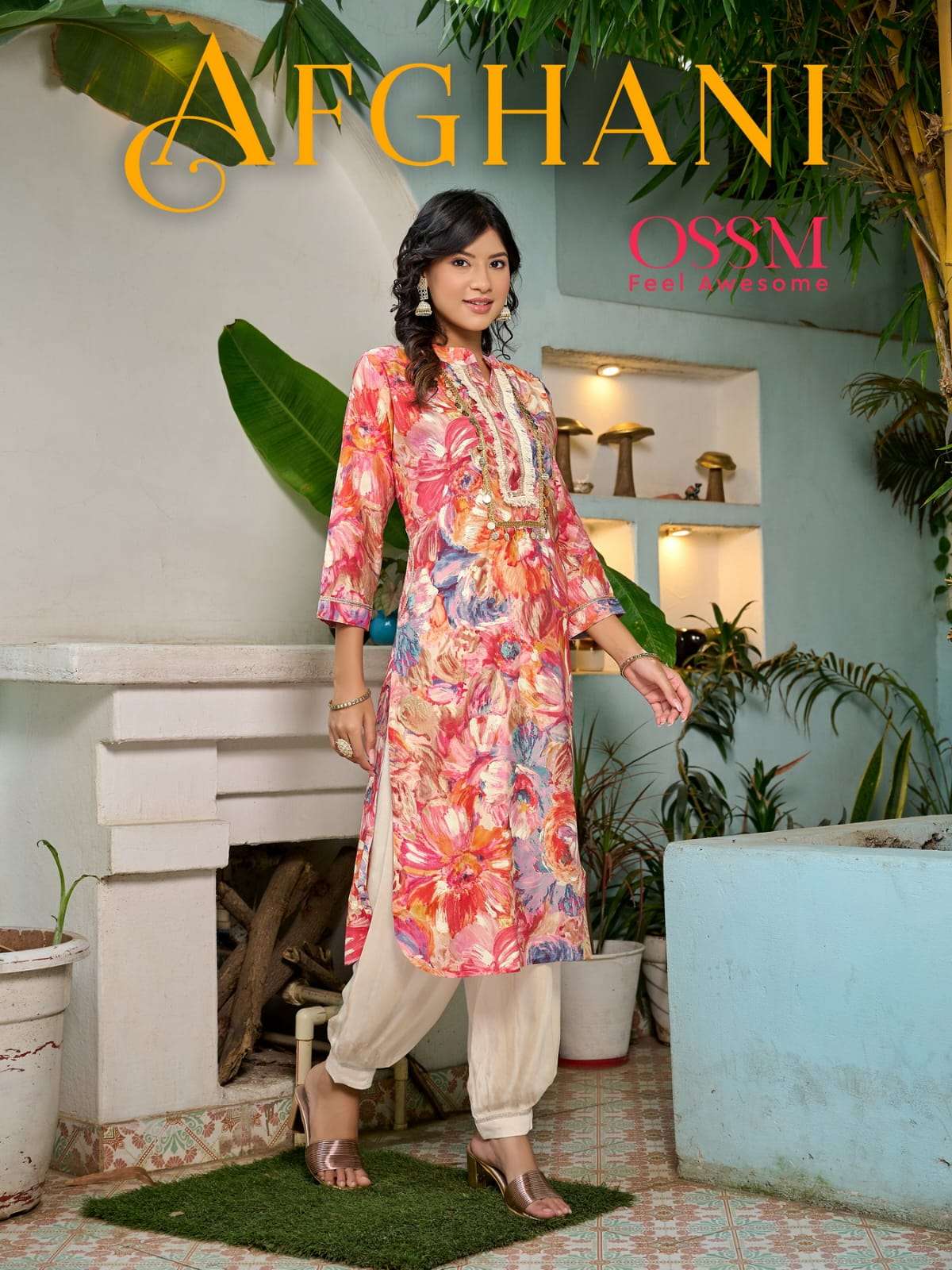 AFGHANI PREMIUM CHANDERI MODAL FOIL AND ICE PRINT KURTI AND SANTOON PANT BY OSSM BRAND WHOLESALER AN...