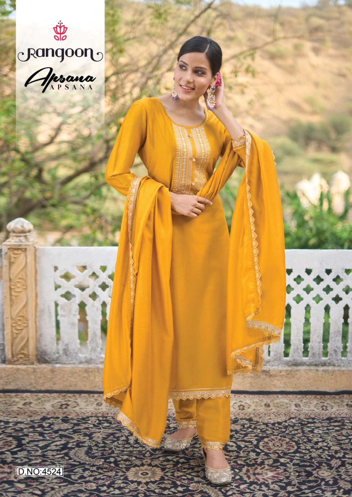 APSANA SILK FANCY EMBRIDERY WORK KURTI WITH PANT AND DUPATTA BY RANGOON BRAND WHOLESALER AND DEALER