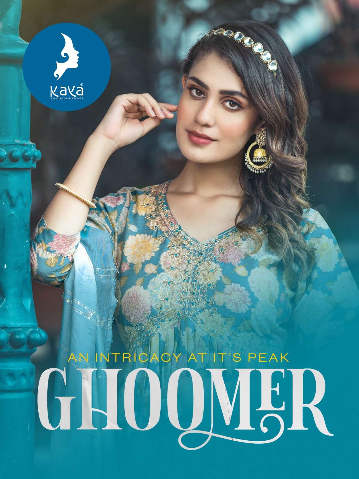 GHOOMER PURE CHANDERI MODAL FOIL PRINT KURTI WITH PURE SILK PANT AND CHANDERI JACQUARD SEQUENCE DUPA...