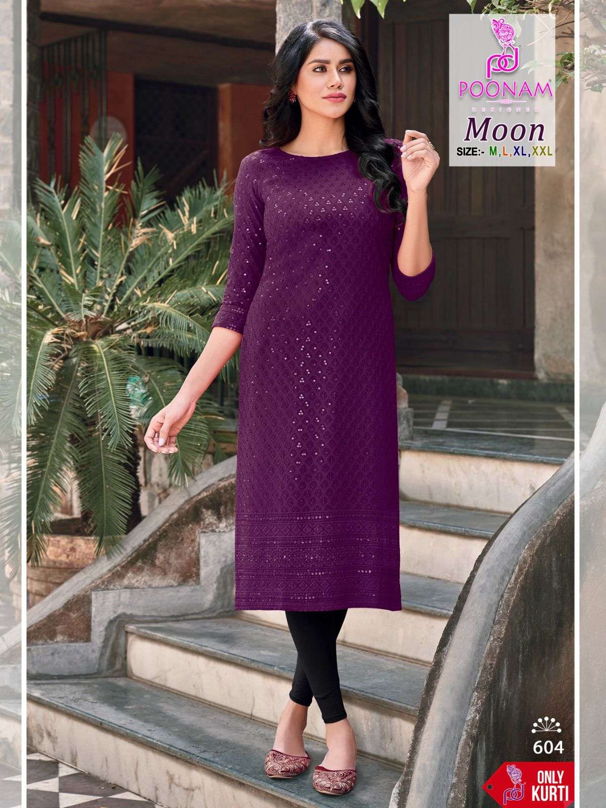 MOON HEAVY QUALITY RAYON  FRANT AND BACK SLEEV FULL SCHIFFLI WORK KURTA BY POONAM DESIGNER BRAND WHO...