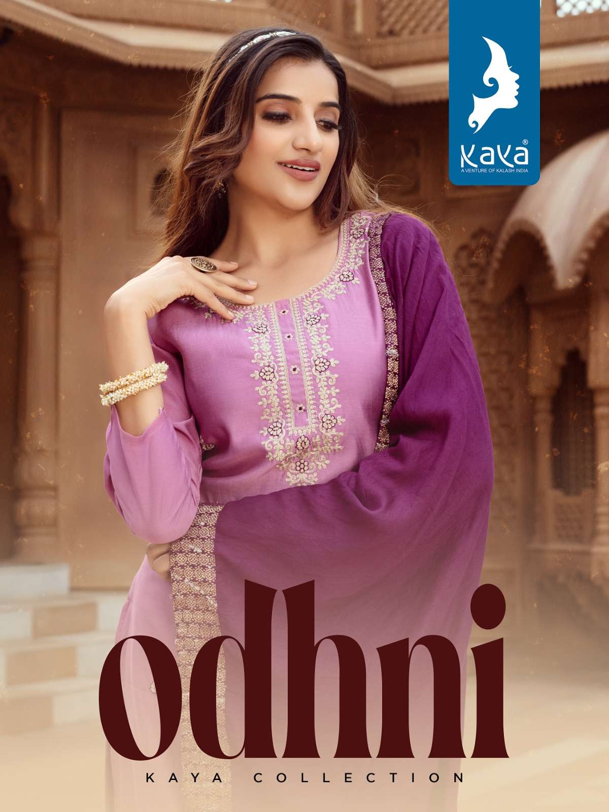 ODHNI ROMAN SILK WORK KURTI WITH PANT AND CHANDERI JACQUARD WITH SEQUANCE WORK DUPATTA BY KAYA KURTI...