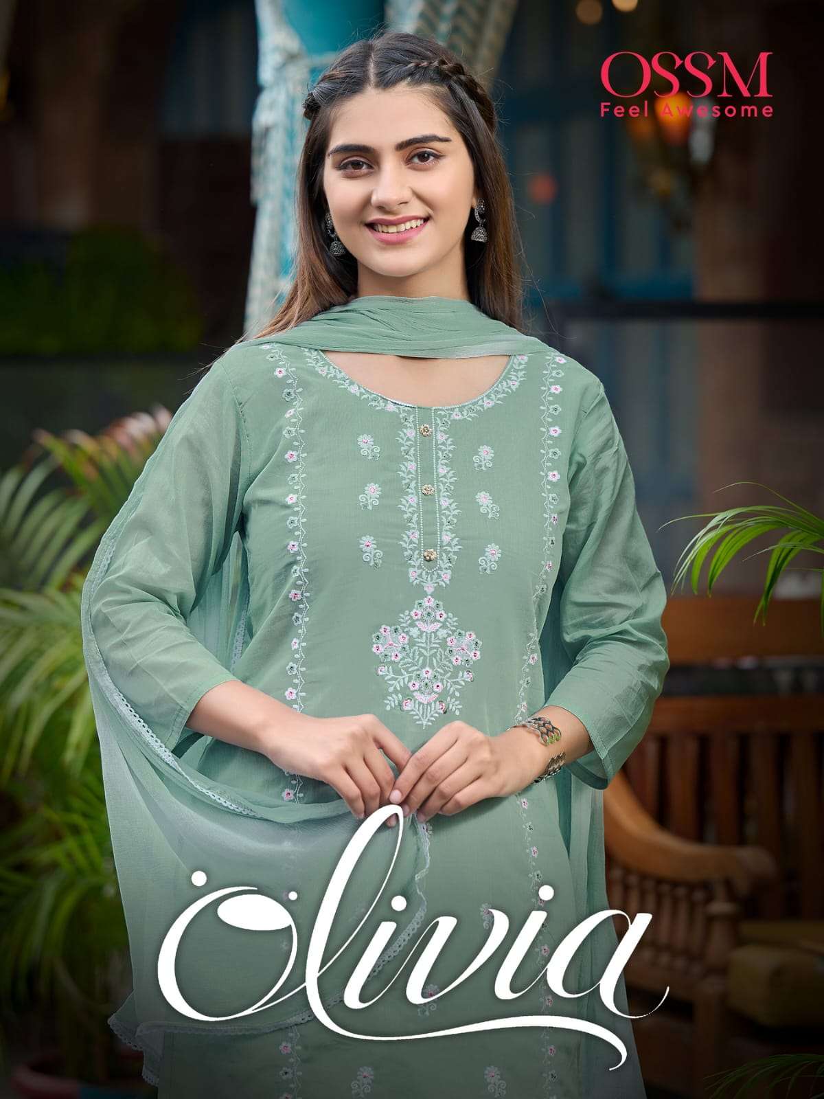 OLIVIA PREMIUM MAL COTTON EMBROIDERY WORK KURTI WITH COTTON PANT AND NAZMIN DUPATTA BY OSSM BRAND WH...