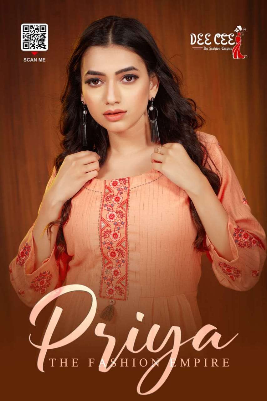 PRIYA RAYON FLAX WEAVING STITCHING PATTERN WITH SLEEVE WORK KURTI BY DEECEE BRAND WHOLESALER AND DEA...