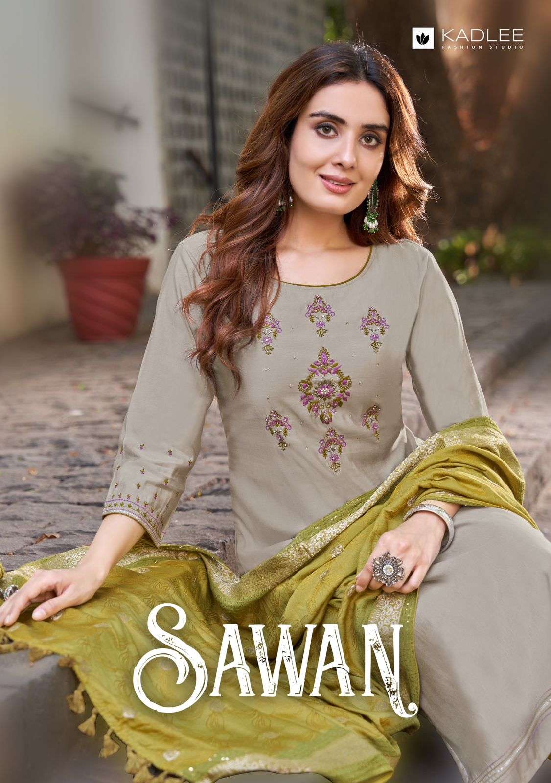 SAWAN RAYON WEAVING EMBROIDERY AND HANDWORK KURTI WITH COTTON LYCRA PANT AND VISCOSE JACQUARD DUPATT...