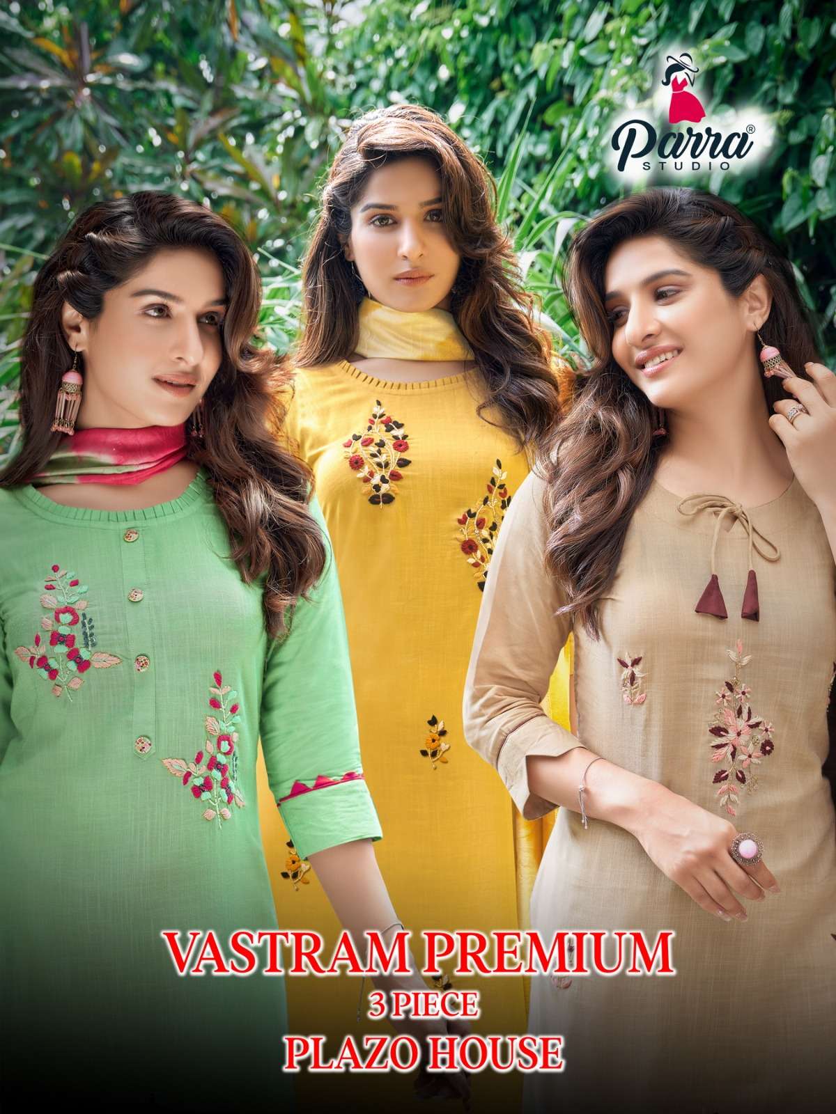 VASTRAM PREMIUM 3 PEACE PLAZO HOUSE REYON 14 KG WITH KHATLI WORK KURTI WITH PLAZZO AND VIVING SEQUEN...