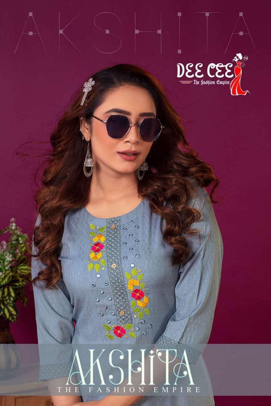 AKSHITA FANCY DOBBY A LINE LONG KURTI WITH COMPUTER EMBROIDERY WORK  BY DEECEE BRAND WHOLESALER AND ...