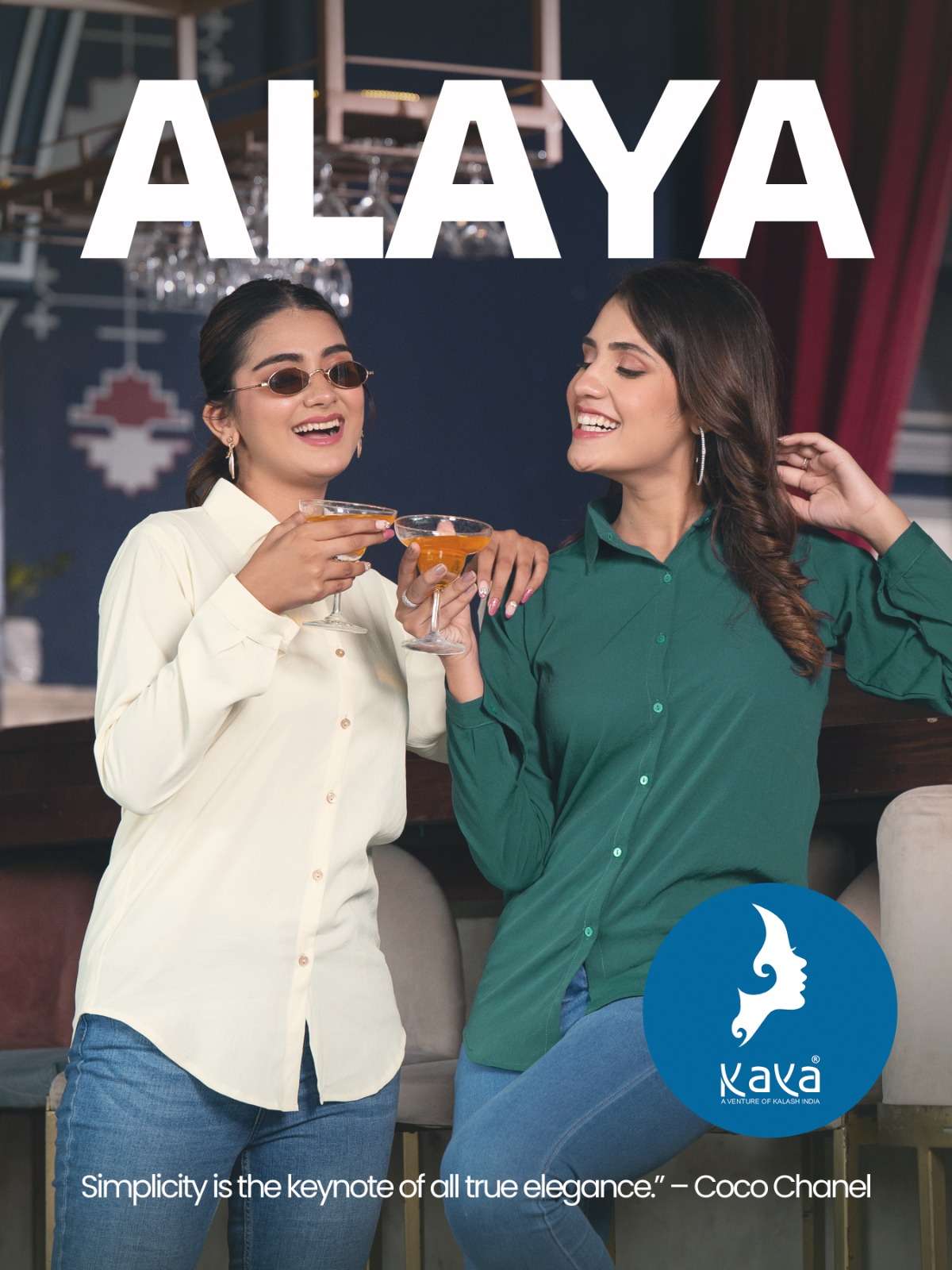 ALAYA POLY LYCRA WESTERN SHIRT STYLE TOP BY KAYA KURTI BRAND WHOLESALER AND DEALER