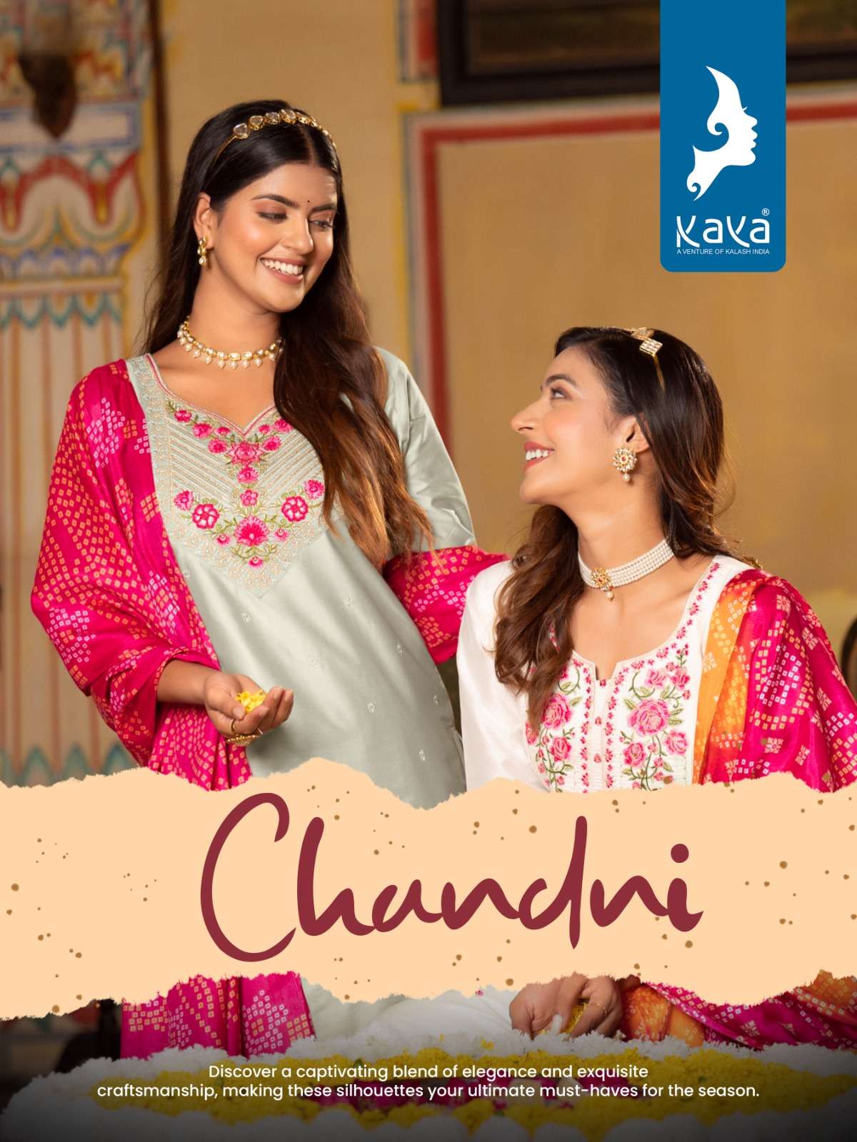 CHANDANI CHANDERI WORK KURTI WITH BOTTOM AND DUPATTA BY KAYA BRAND WHOLESALR AND DELER