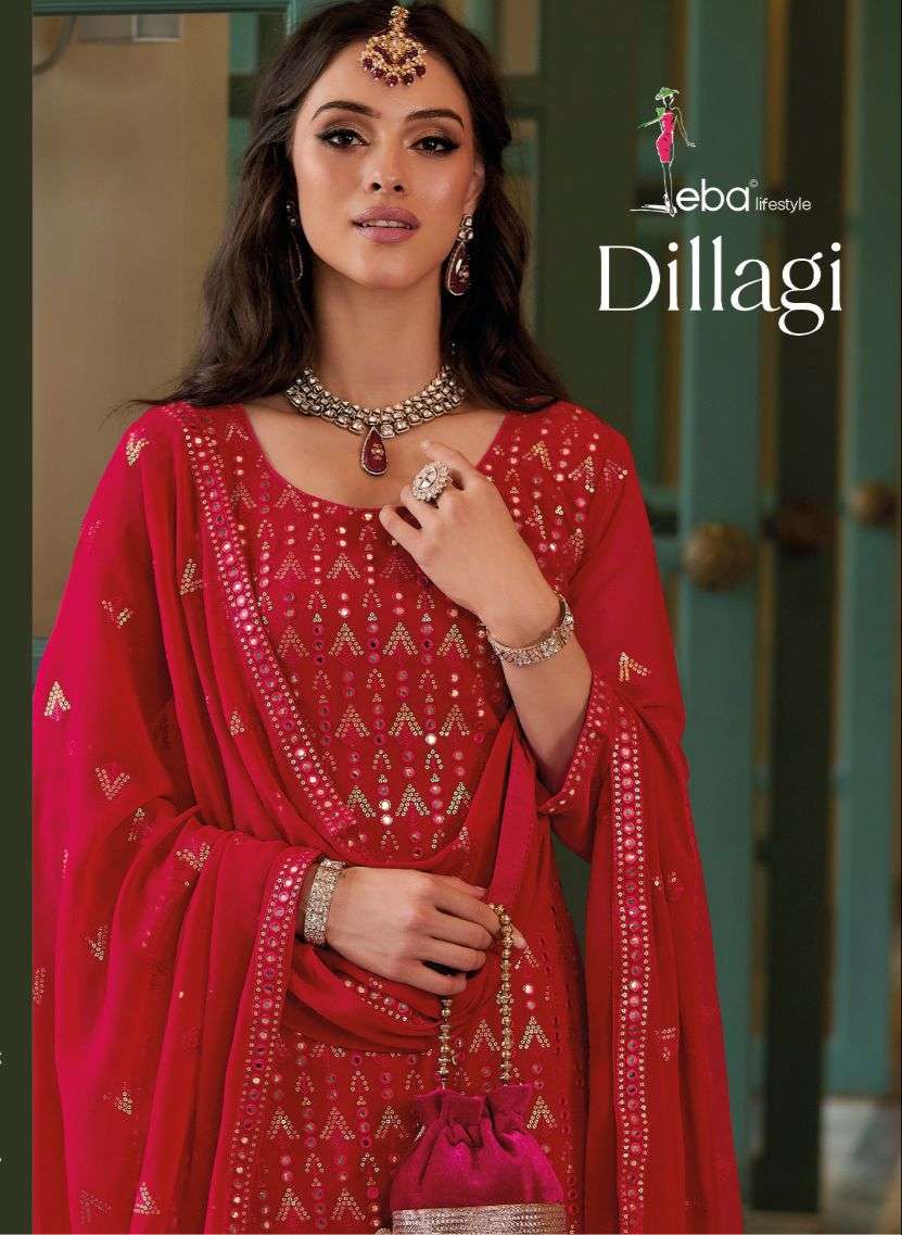  DILLAGI GEORGETTE WORK KURTI WITH BOTTOM AND DUPATTA BY EBA LIFESTYLE BRAND WHOLESALR AND DELER