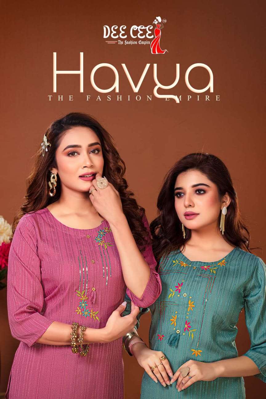 HAVYA DOBBY A LINE LONG SEQQUENCE EMBROIDERY WORK KURTI WITH BOTTON AND TUSSEL BY DEECEE BRAND WHOLE...