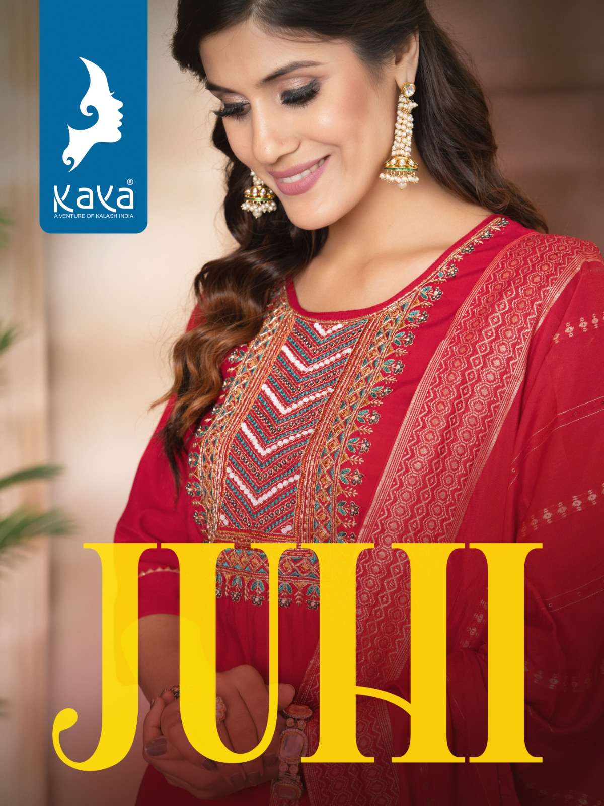 JUHI ROMAN SILK HANDWORK KURTI WITH PANT AND MUSLIN JACQUARD DUPATTA BY KAYA KURTI BRAND WHOLESALER ...