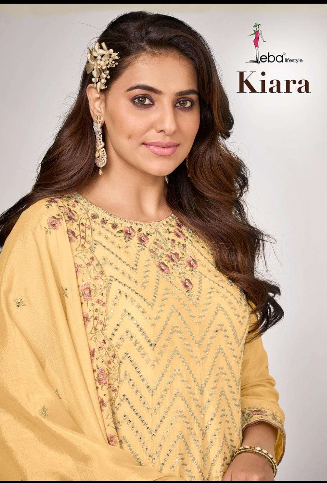 KIARA HEAVY CHINON KURTI WITH BOTTOM AND DUPATTA BY EBA LIFESTYLE BRAND WHOLESALR AND DELER