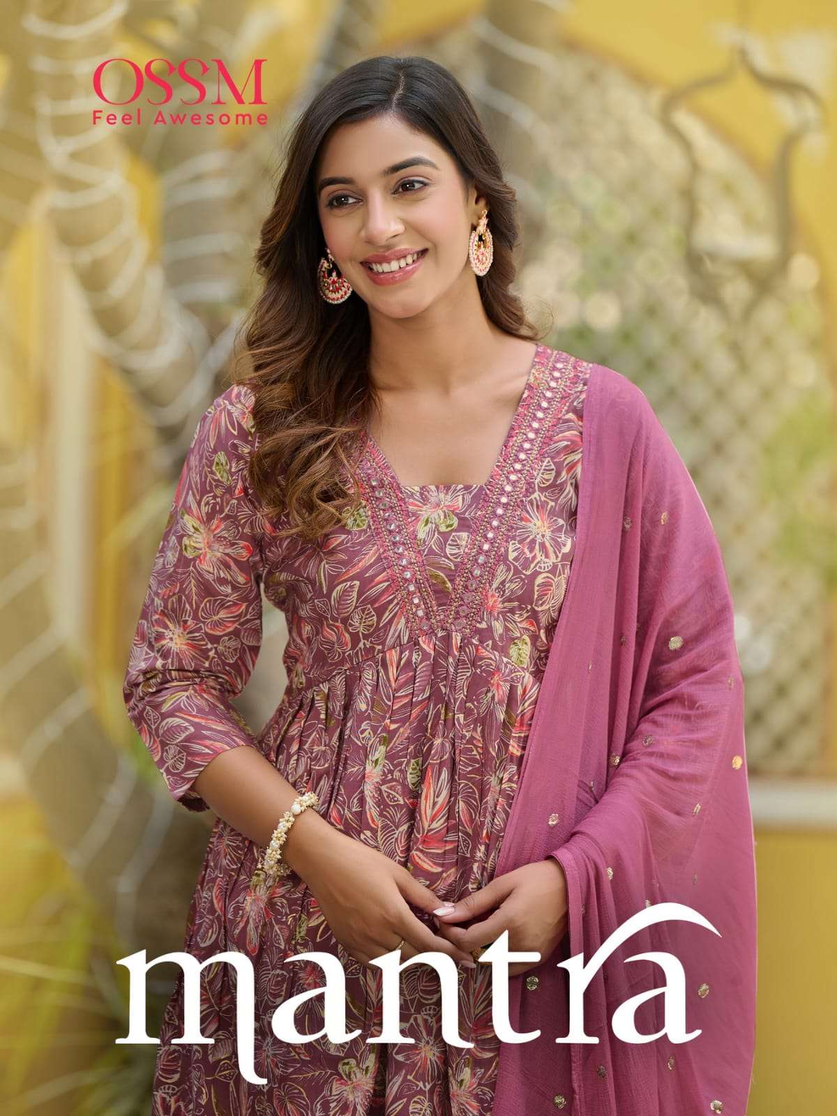 MANTRA CHANDERI MODAL EMBROIDERY MIRROR WORK KURTI WITH PANT AND NAZMIN DUPATTA BY OSSM BRAND WHOLES...