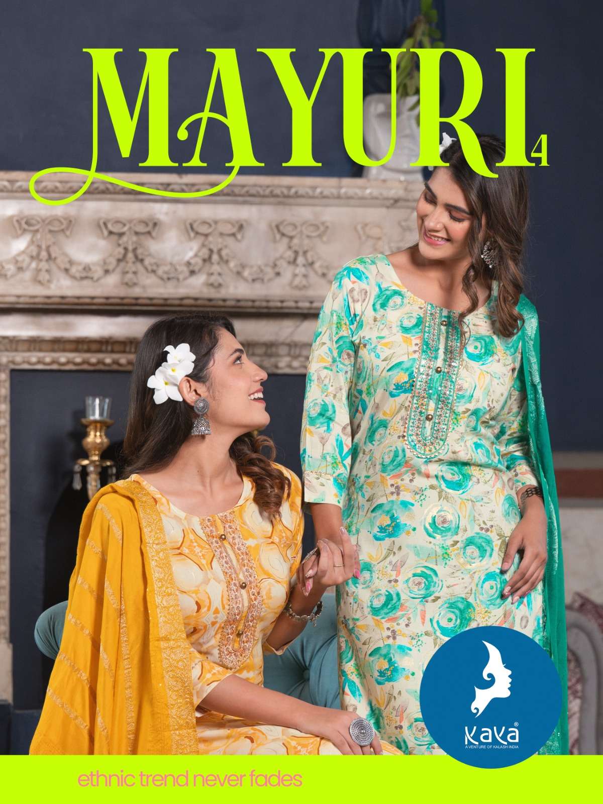 MAYURI 4 RAYON KURTI WITH BOTTOM AND CHANDERI DUPATTA BY KAYA KURTI  BRAND WHOLESALR AND DELER