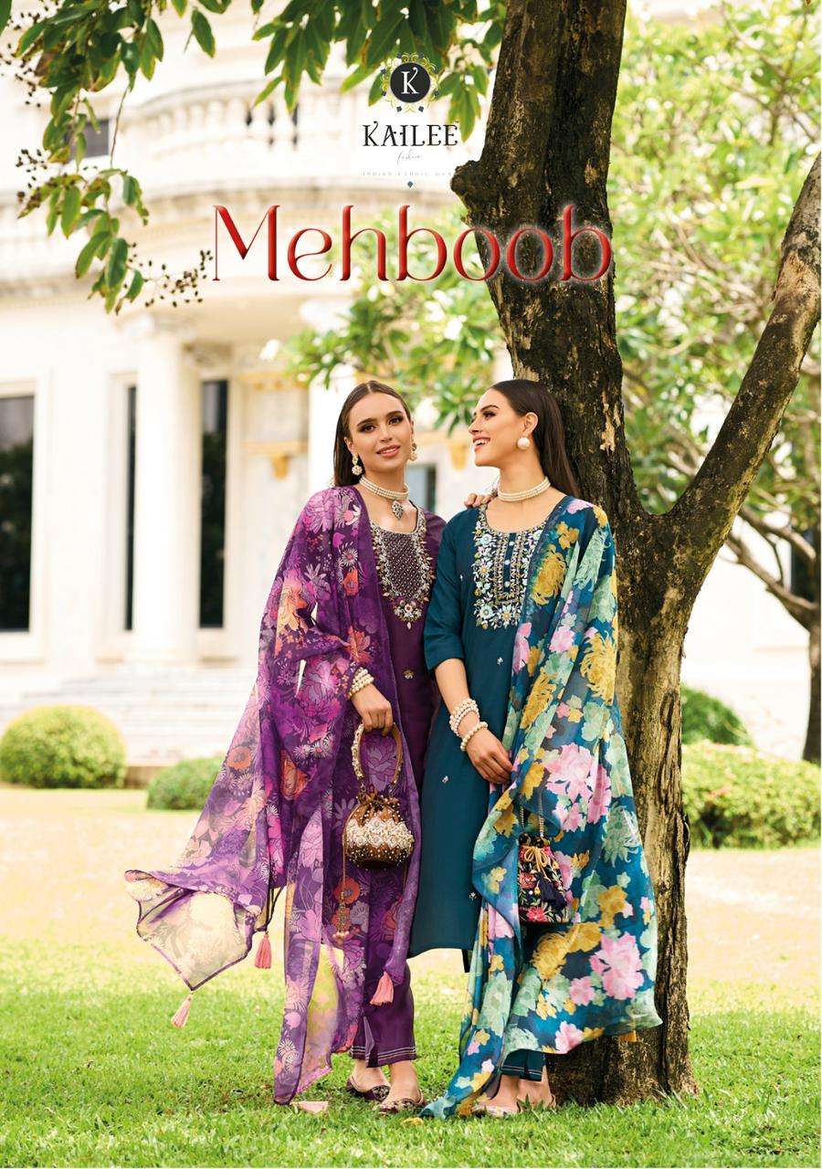 MEHBOOB PURE VISCOSE SILK MIRROR HANDWORK KURTI WITH SILK PANT AND TABY VISCOUSE DIGITAL PRINTS DUPA...