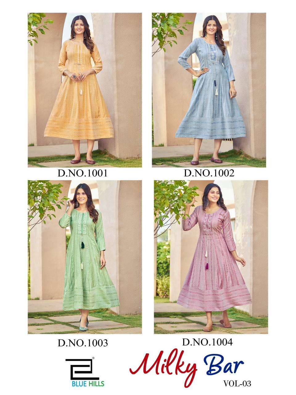 MILKY BAR VOL 3 RAYON GOWN PATTERN KURTI BY BLUE HILLS BRAND WHOLESALR AND DELER