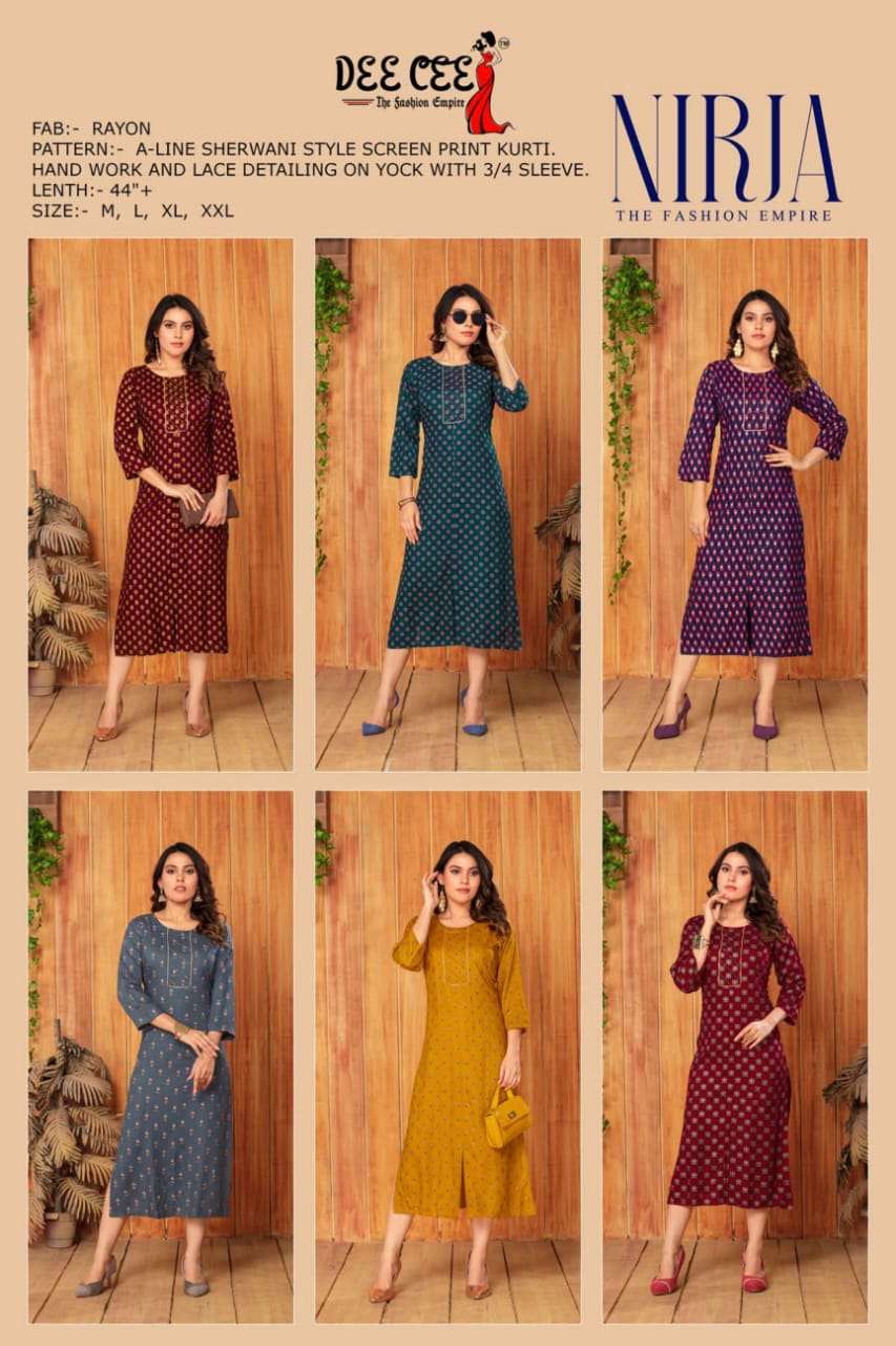 NIRJA RAYON SHERWANI STYLE KURTI BY DEECEE  BRAND WHOLESALR AND DELER