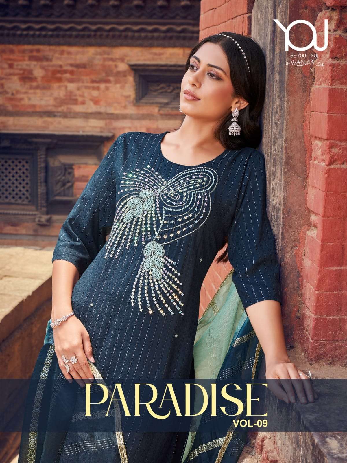 PARADISE VOL 9 VISCOSE FANCY HANDWORK KURTI WITH LYCRA STRETCHABLE PANT AND FANCY DUPATTA BY WANNA B...