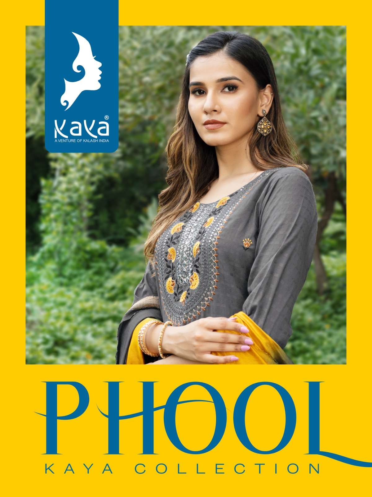 PHOOL RAYON DOBBY EMBROIDERY WORK KURTI WITH RAYON POLY PANT AND SEQUANCE BORDER DUPATTA BY KAYA KUR...