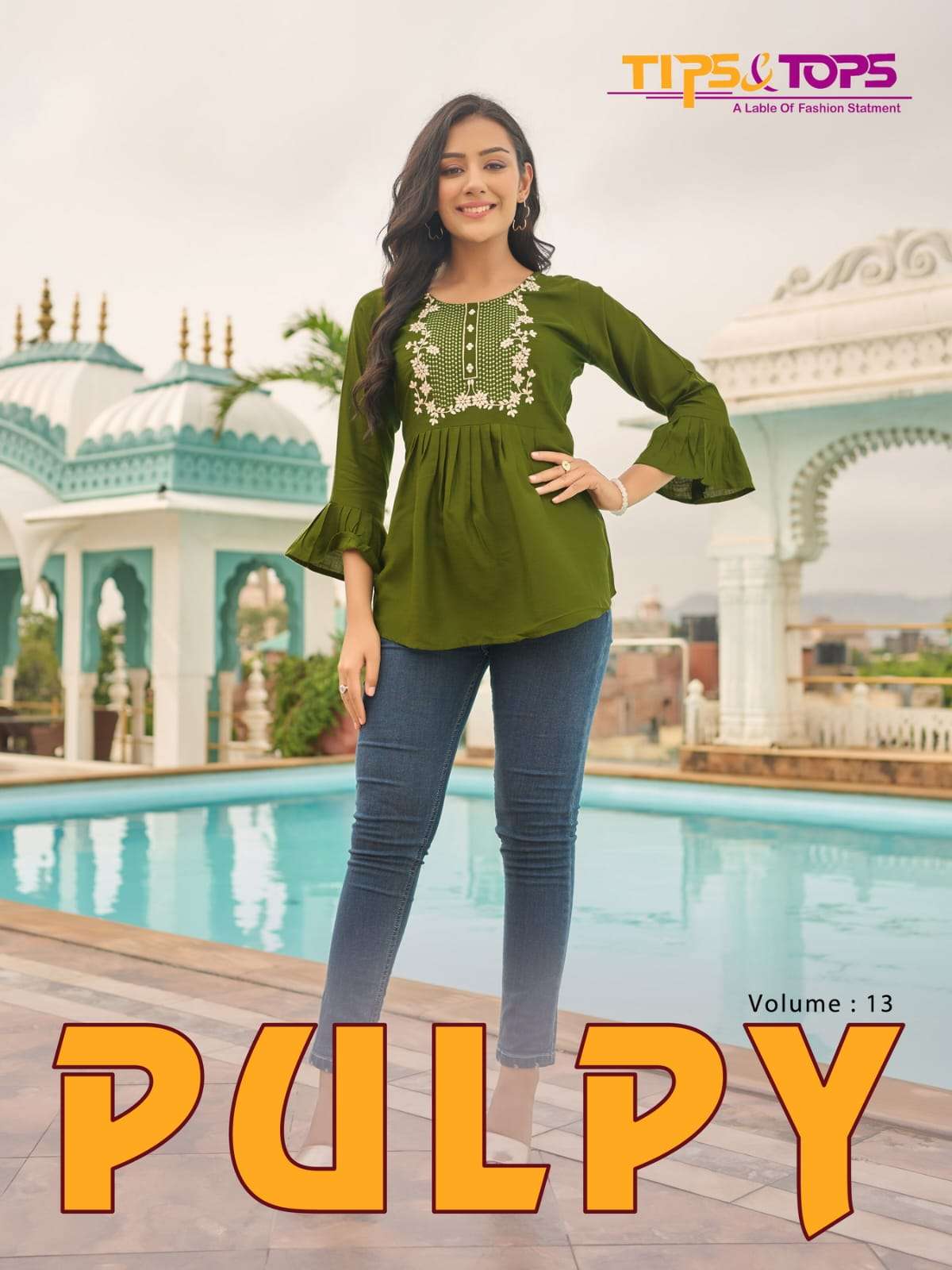 PULPY VOL 13 HEAVY RAYON SLUB SHORT FANCY KURTI BY TIPS AND TOPS BRAND WHOLESALR AND DELER