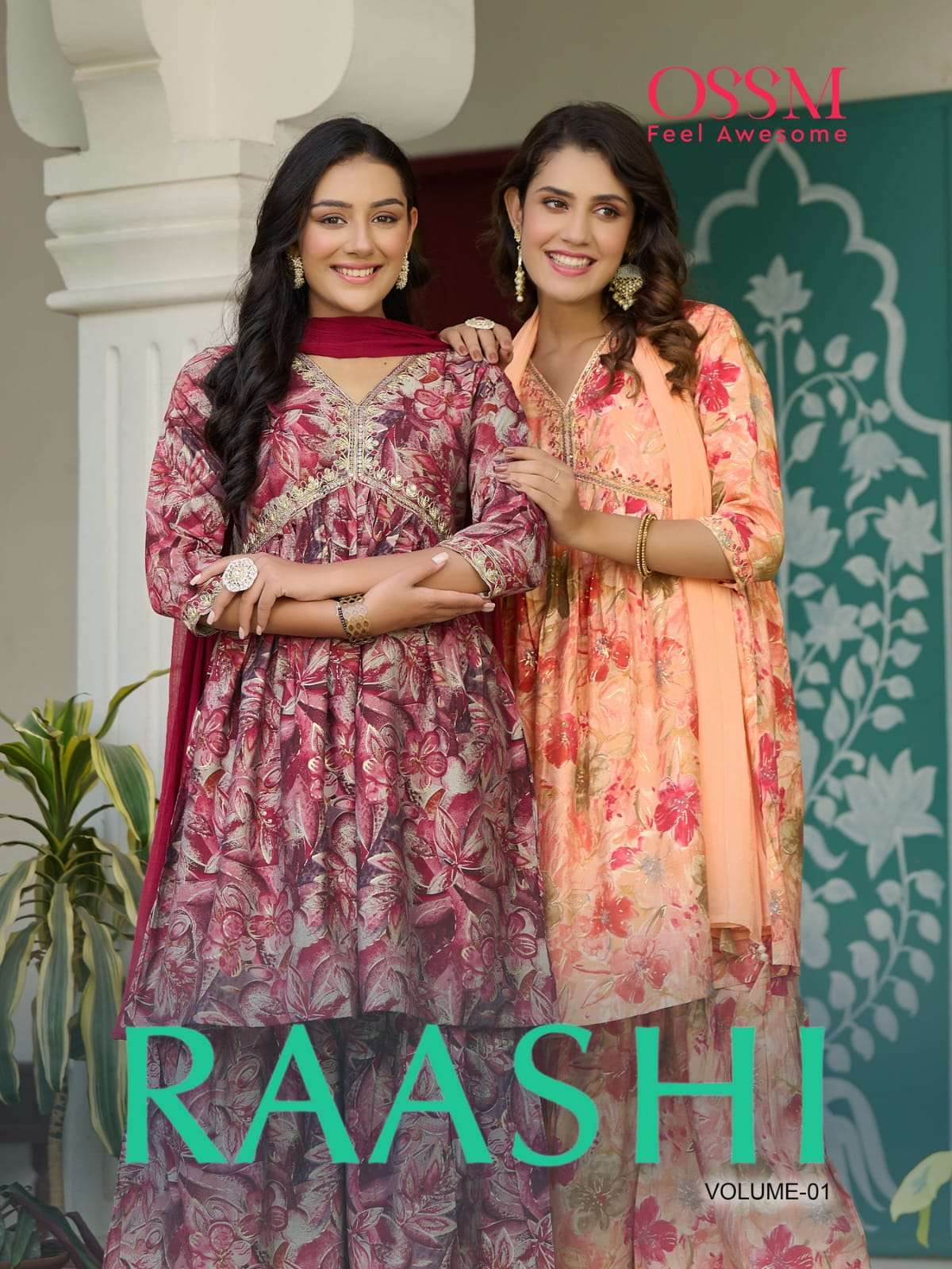 RAASHI CHANDERI KURTI WITH BOTTOM AND CHINON DUPATTA BY OSSM BRAND WHOLESALR AND DELER