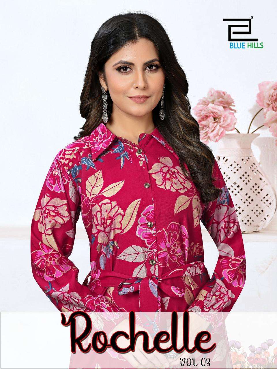 ROCHELLE VOL 3 CHANDERI ANARKALI GOWN PATTERN KURTI BY BLUE HILLS BRAND WHOLESALR AND DELER