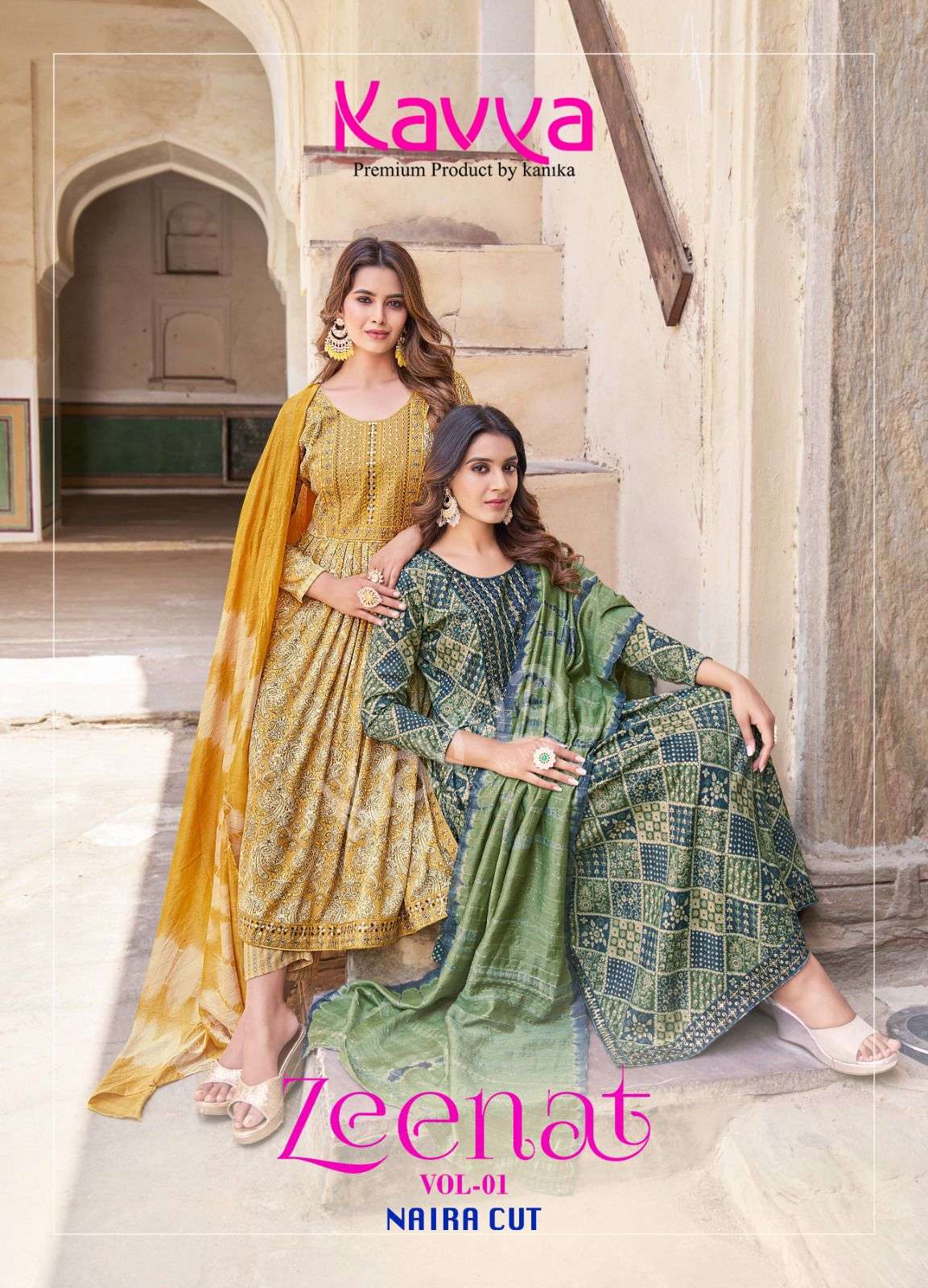 ZEENAT VOL 1 CAPSULE FOIL PRINTEMBRDERY WORK KURTI WITH PANT AND DUPATTA BY KAVYA BRAND WHOLESALER A...