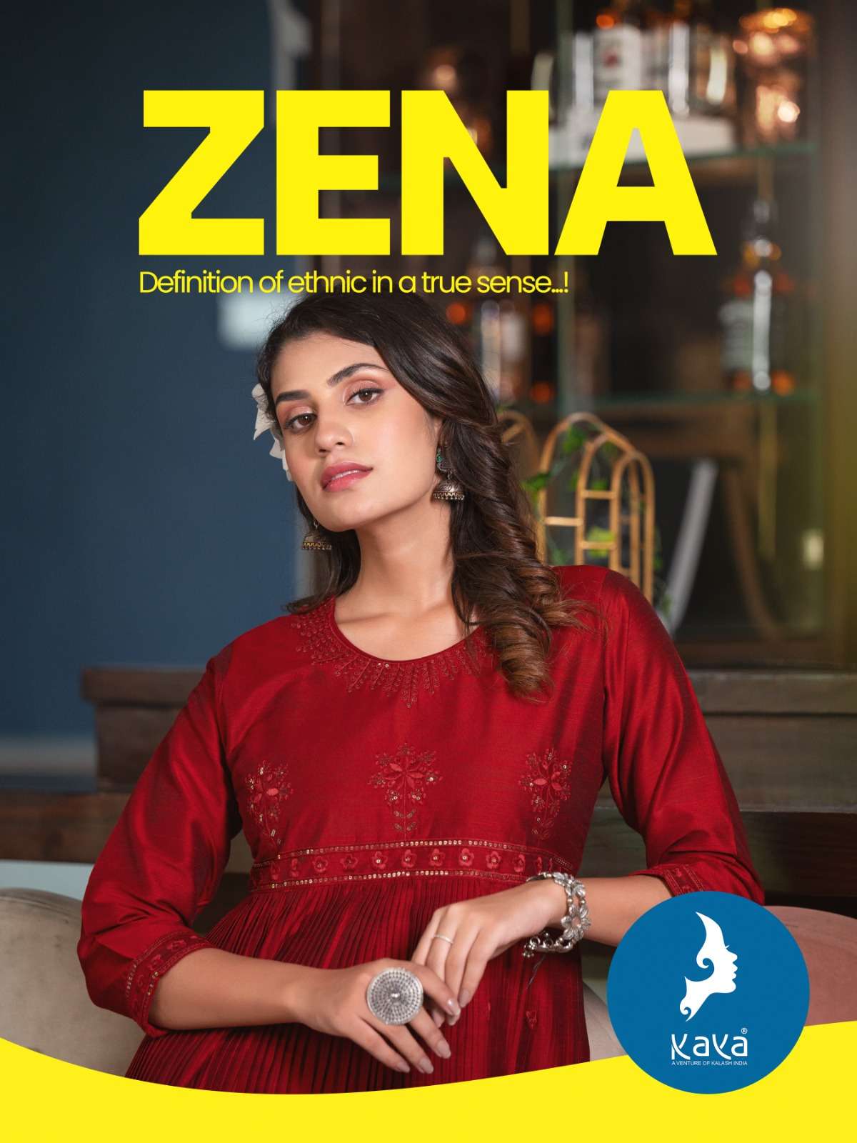 ZENA SILKY SLUB  SEQUANCE WORK KURTI BY KAYA  BRAND WHOLESALR AND DELER