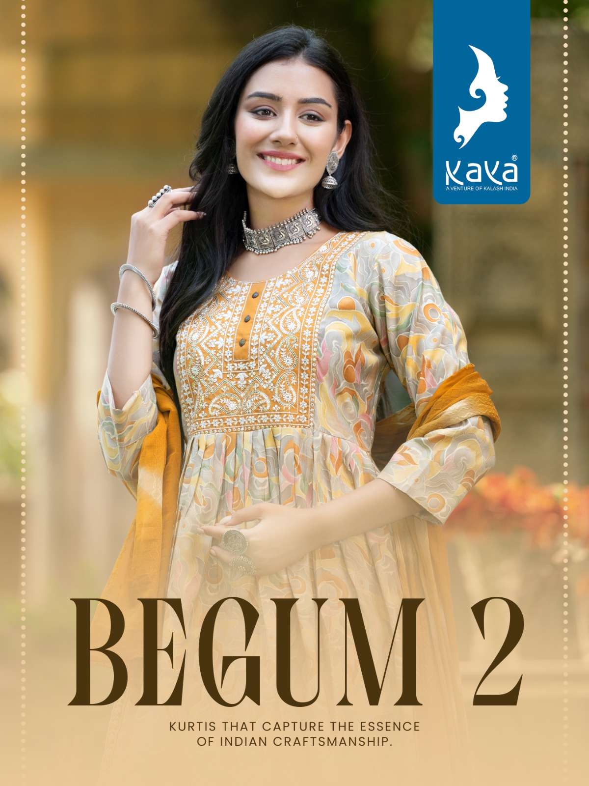 BEGUM 2 NYRA CUT CHANDERI KURTI WITH BOTTOM AND DUPATTA BY KAYA BRAND WHOLESALR AND DELER