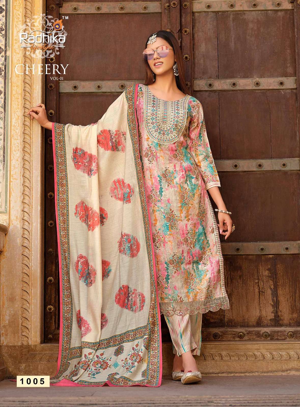 CHERRY VOL 1 MUSLIN EMBROIDERY KURTI WITH BOTTOM AND DUPATTA BY RADHIKA BRAND WHOLESALR AND DELER