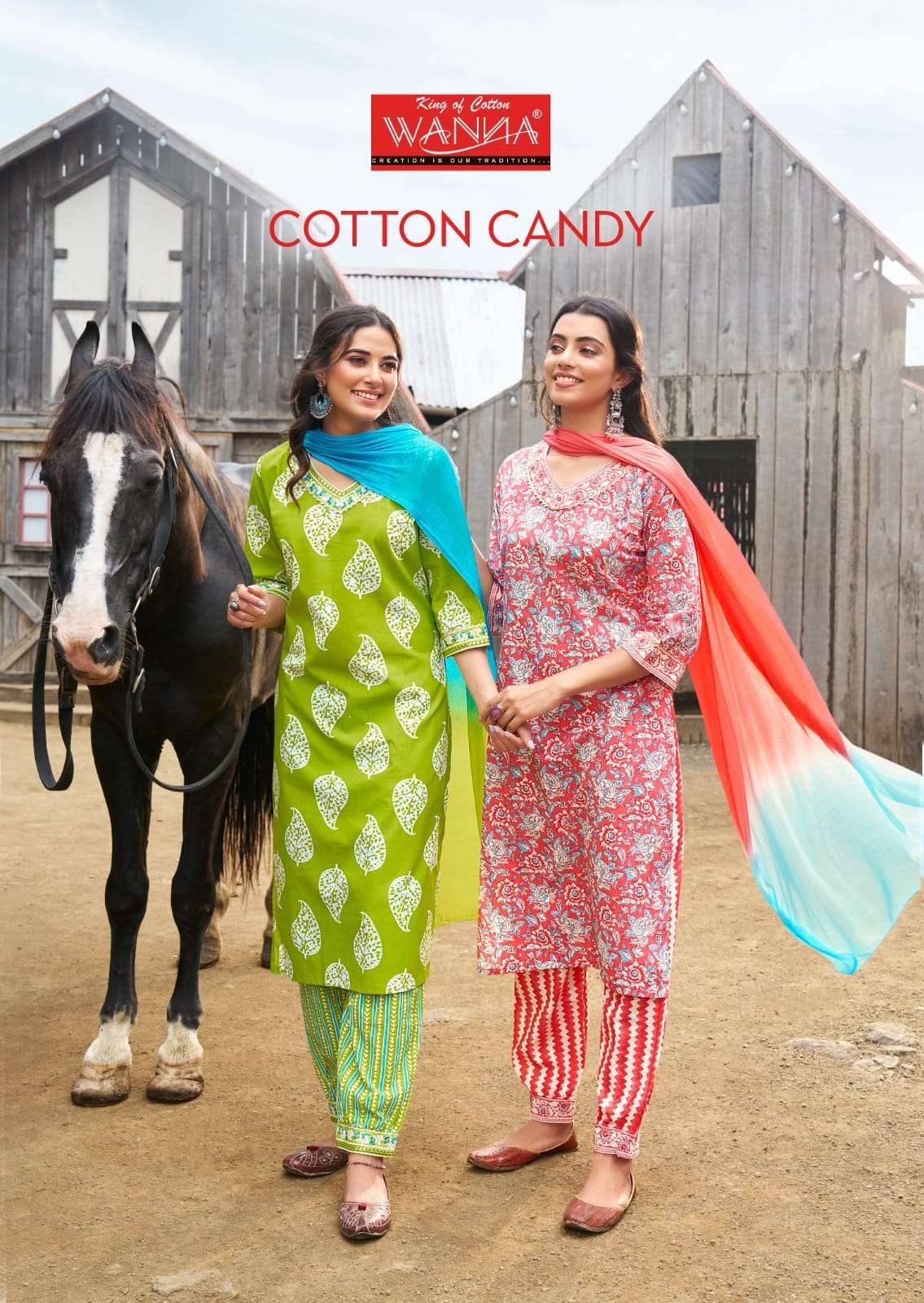 COTTON CANDY EMBROIDERY WORK KURTI WITH BOTTOM AND DUPATTA BY YOU WANNA BRAND WHOLESALR AND DELER