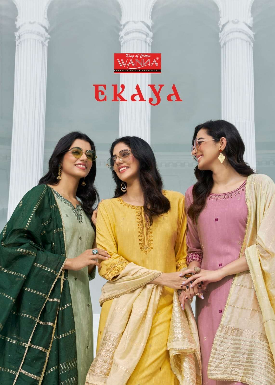 EKAYA VISCOSE DOBBY EMBROIDERY WORK KURTI WITH SOFT RAYON PANT AND LINING ZARRI DUPATTA BY WANNA BRA...