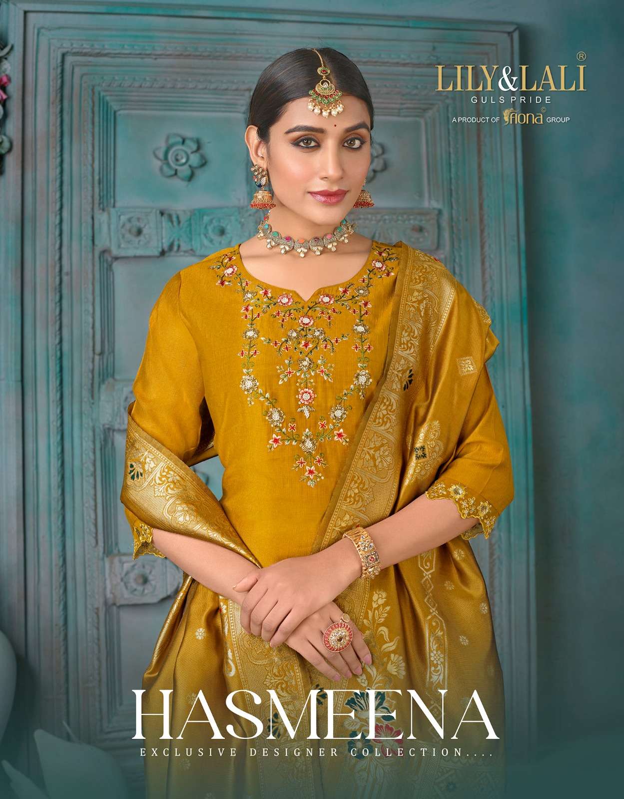 HASMEENA VISCOSE EMBROIDERY KURTI WITH BOTTOM AND DUPATA BY LILY AND LALI BRAND WHOLESALR AND DELER