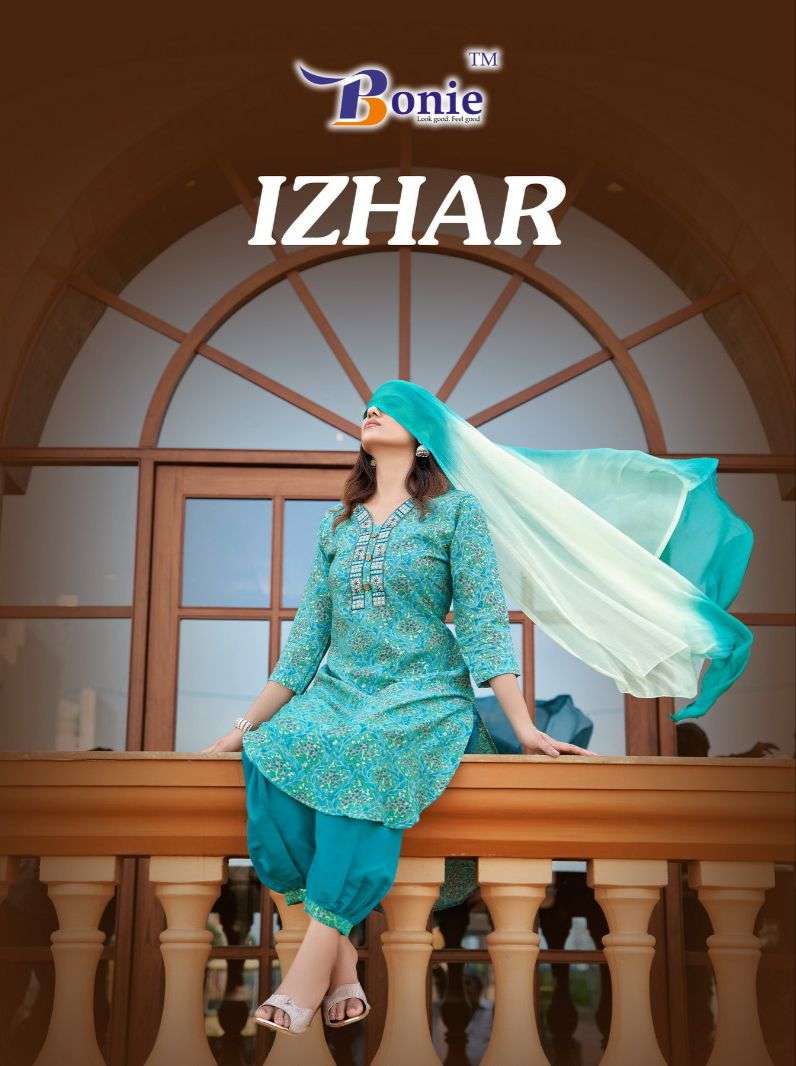 IZHAR VOL 3 3PC HEAVY CHANDERI KURTI WITH BOTTOM AND DUPATTA BY BONIE BRAND WHOLESALR AND DELER