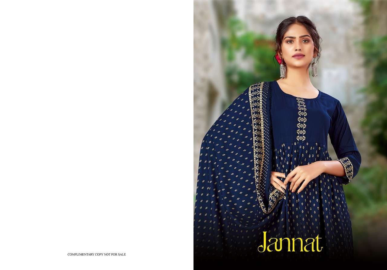 JANNAT RAYON FOIL PRINT KURTI WITH DUPATTA BY JINESH NX BRAND WHOLESALR AND DELER