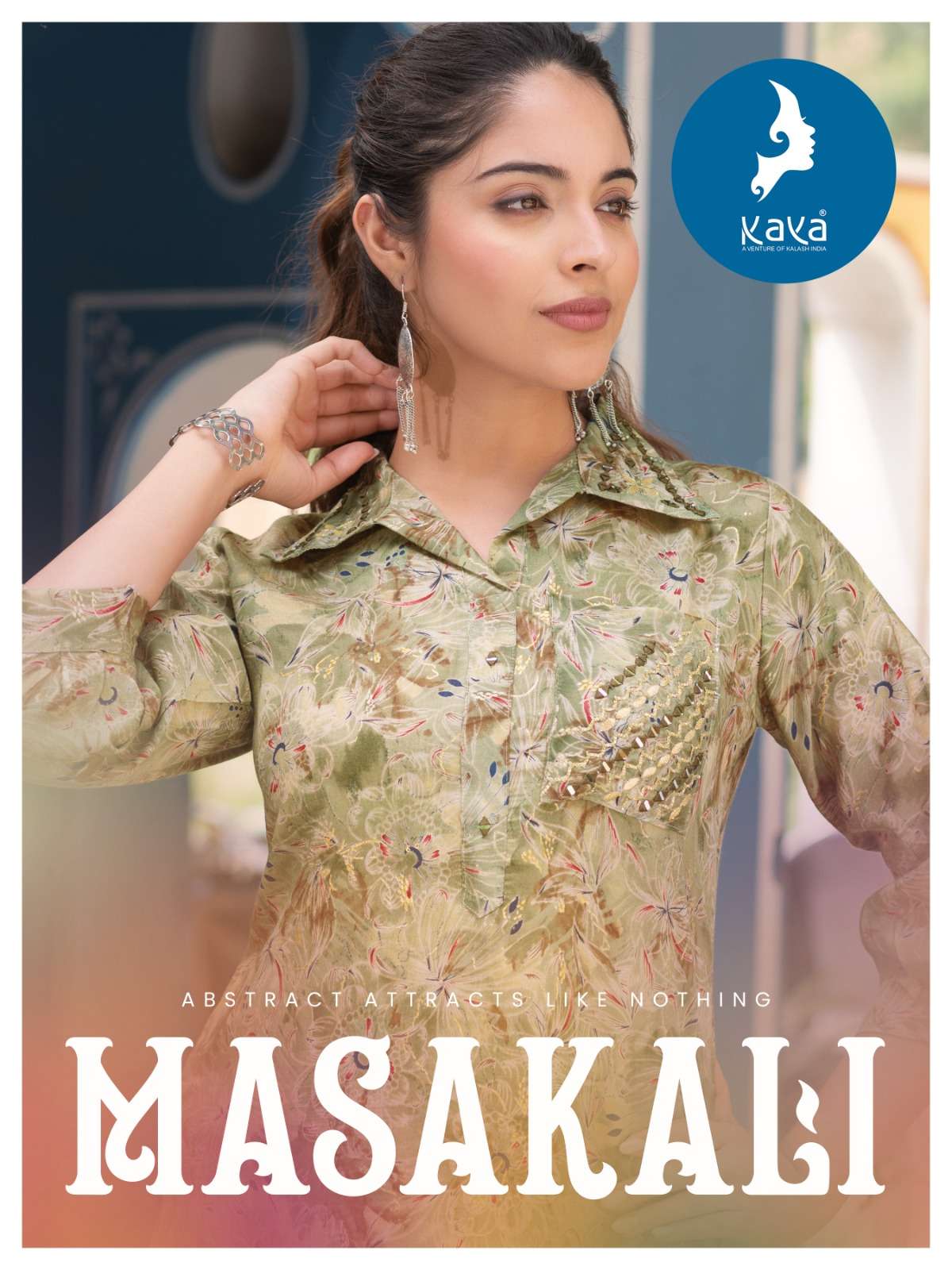 MASAKALI CHANDERI MODAL PRINT KURTI WITH BOTTOM CO-ORD SET BY KAYA BRAND WHOLESALR AND DELER