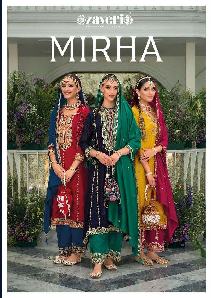 MIRHA PREMIUM SILK EMBOIDERY WORK KURTI WITH BOTTOM AND DUPATTA BY ZAVERI BRAND WHOLESALR AND DELER