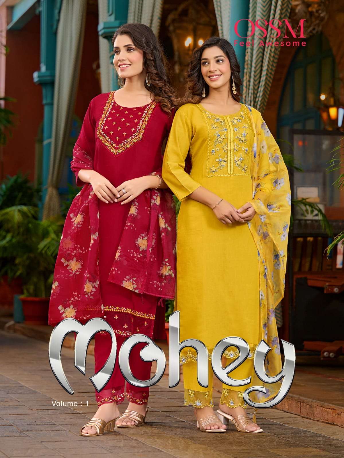 MOHEY VISCOSE ROMAN SILK KURTI WITH BOTTOM AND DUPATTA BY OSSM BRAND WHOLESALR AND DELER