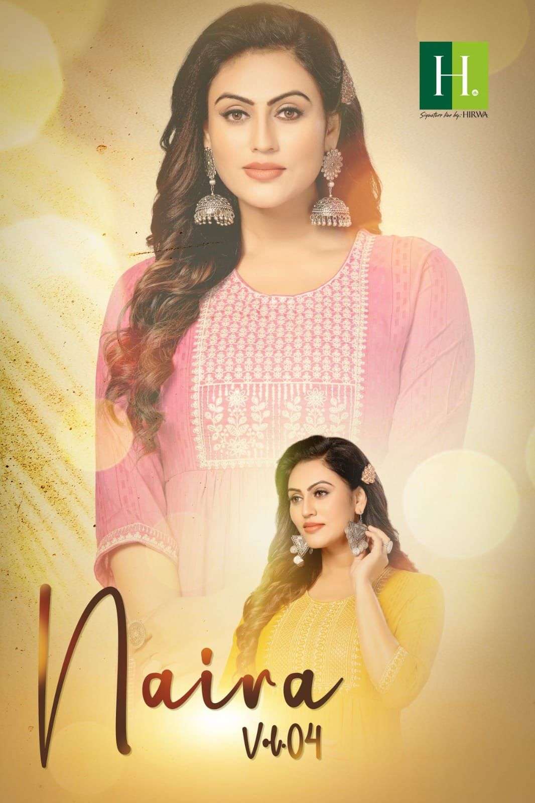 NAIRA VOL.4 RAYON EMBROIDERY WORK NYRA CUT KURTI H.DOT BY HIRWA BRAND WHOLESALR AND DELER