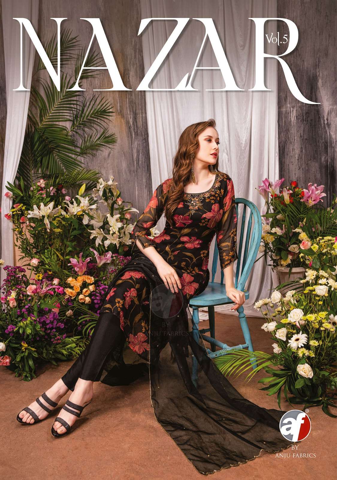 NAZAR VOL 5 ORGANZA KURTI WITH SILK BOTTOM AND DUPATTA BY AF BRAND WHOLESALR AND DELER