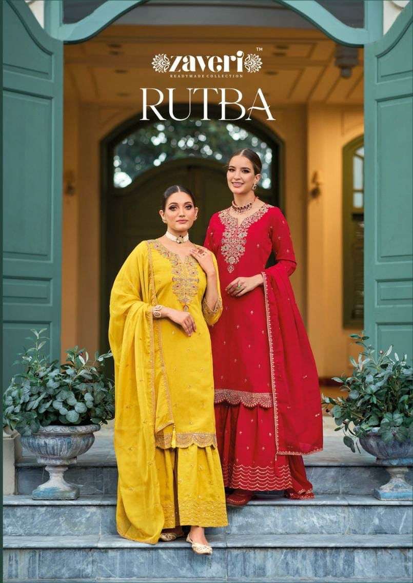 RUBTA HEAVY ROMAN SILK KURTI WITH SHARARA AND DUPATTA BY ZAVERI BRAND WHOLESALR AND DELER