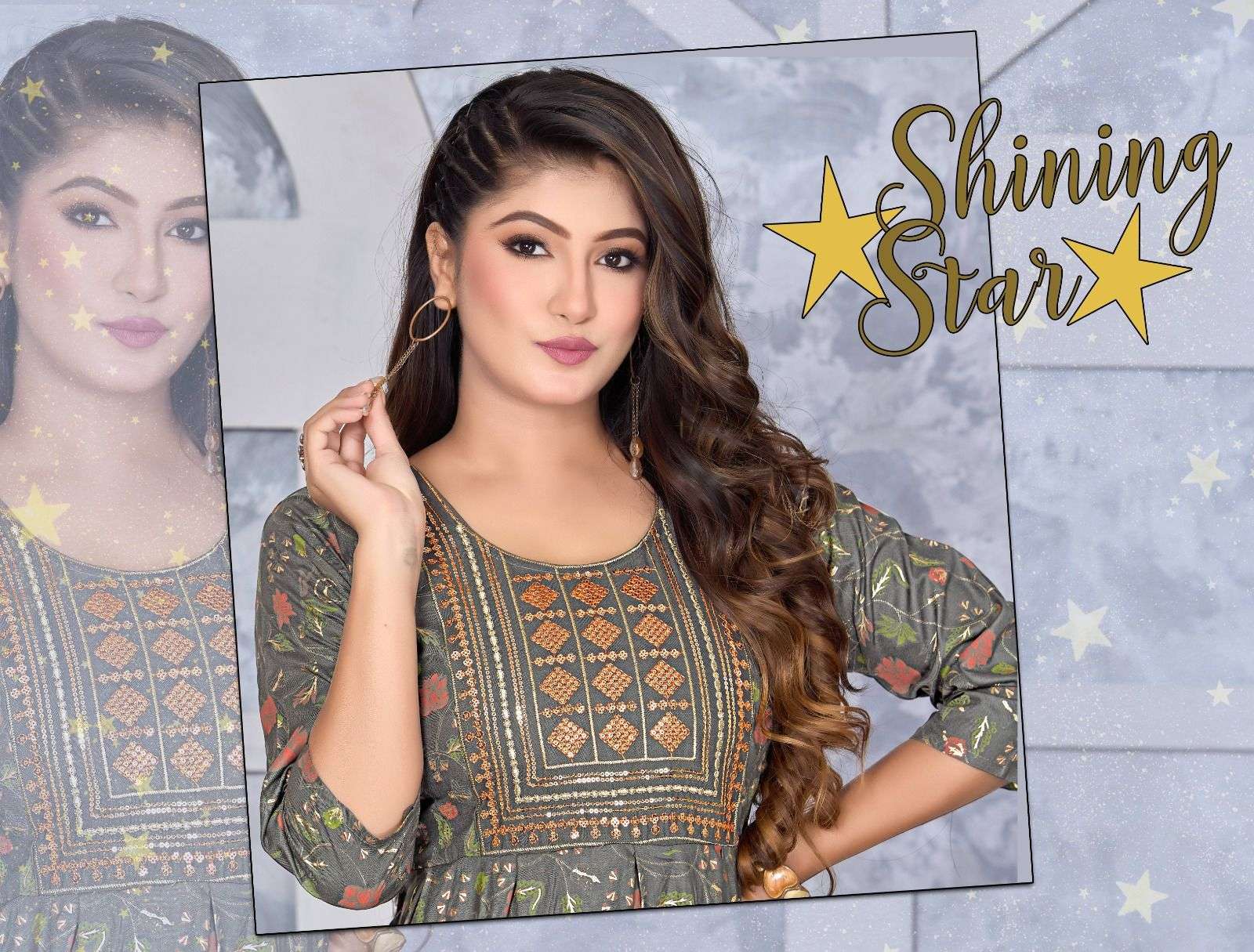 SHINING STAR VOL 1 HEAVY RAYON GOWN PATTERN KURTI BY S3FOREVER BRAND WHOLESALR AND DELER