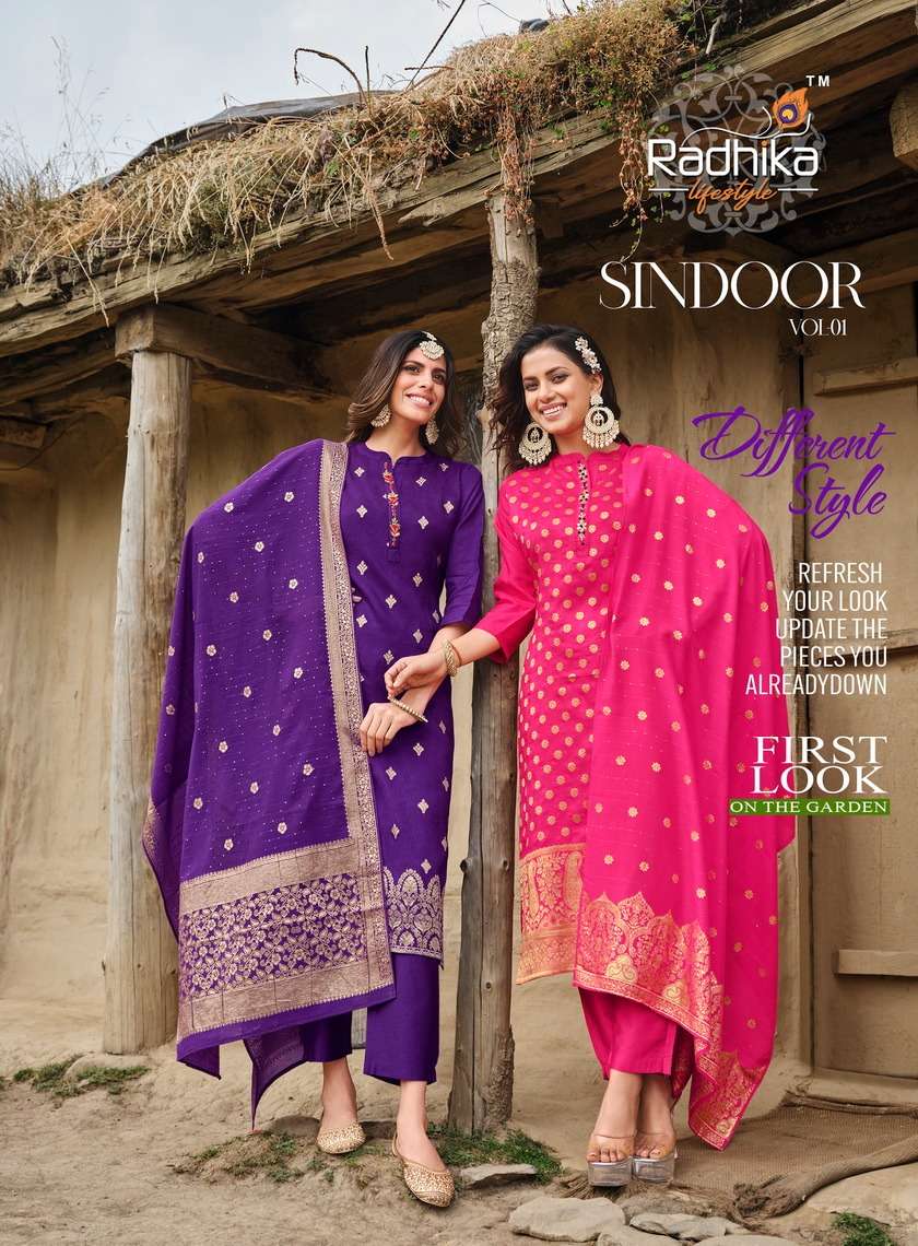 SINDOOR VOL 1 DOLA SILK KURTI WITH BOTTOM AND DUPATA BY RADHIKA LIFESTYLE BRAND WHOLESALR AND DELER