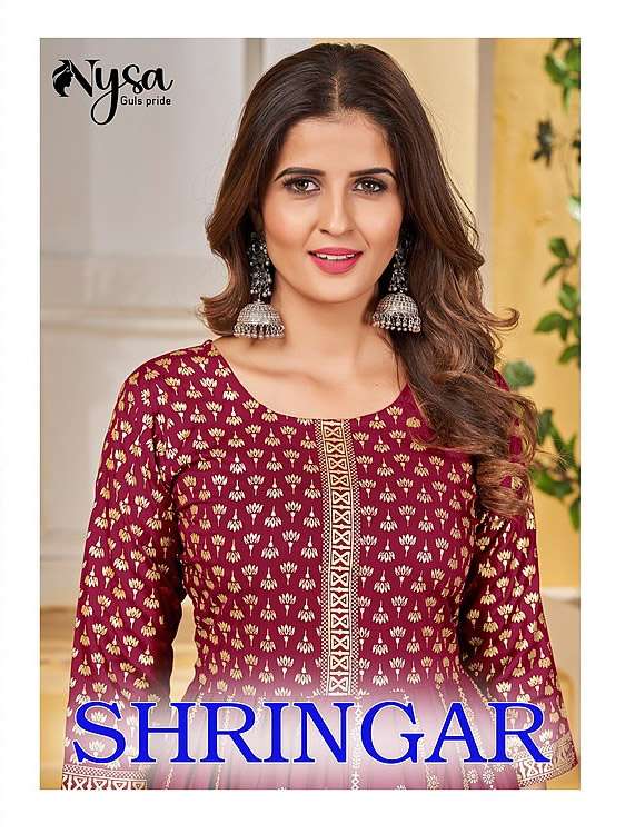 SHRINGAR RAYON 14KG FOIL PRINT ANARKALI GOWN BY NYSA BRAND WHOLESALER AND DEALER