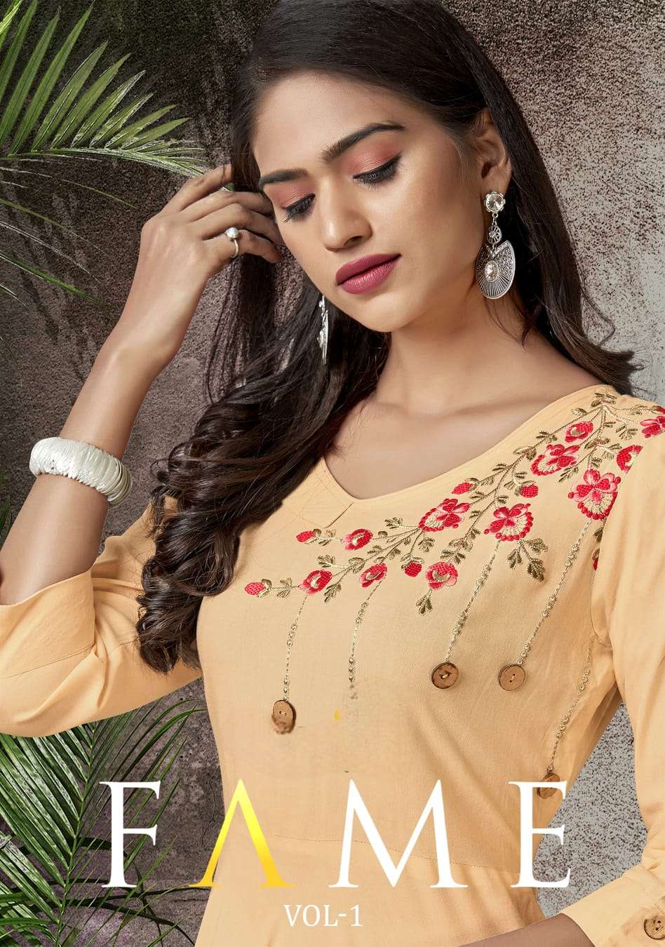 FAME VOL 1 14KG HEAVY RAYON LONG  KURTI WITH EMBROIDERY WORK BY S3FOREVER BRAND WHOLESALER AND DEALE...