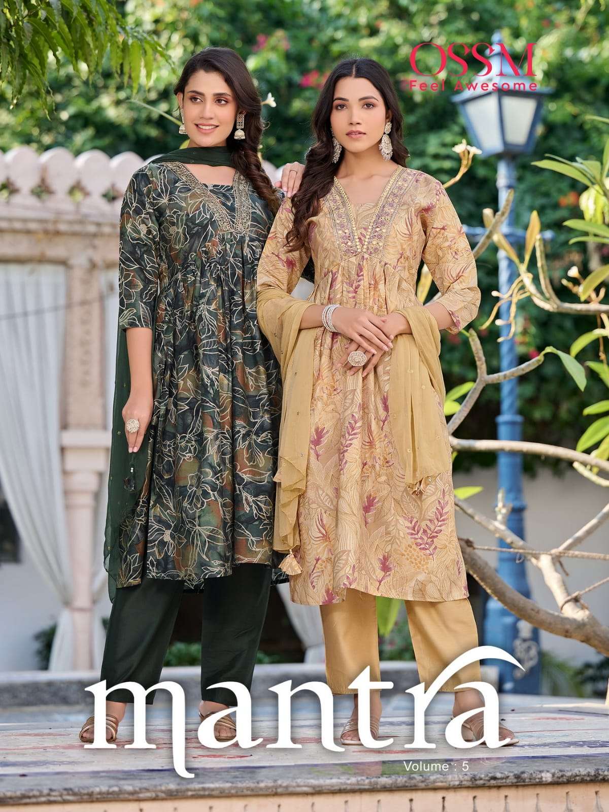 MANTRA VOL 5 CHANDERI MODAL FOIL PRINT EMBROIDERY AND MIRROR WORK KURTI WITH PANT AND NAZMIN DUPATTA...