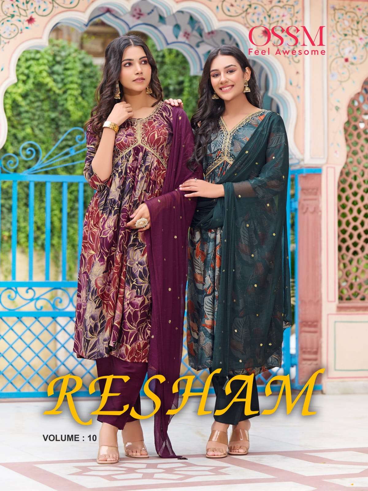 OSSM RESHAM VOL 10 ALIA CUT KURTI WITH BOTTOM AND DUPATTA WHOLESALER AND DEALER