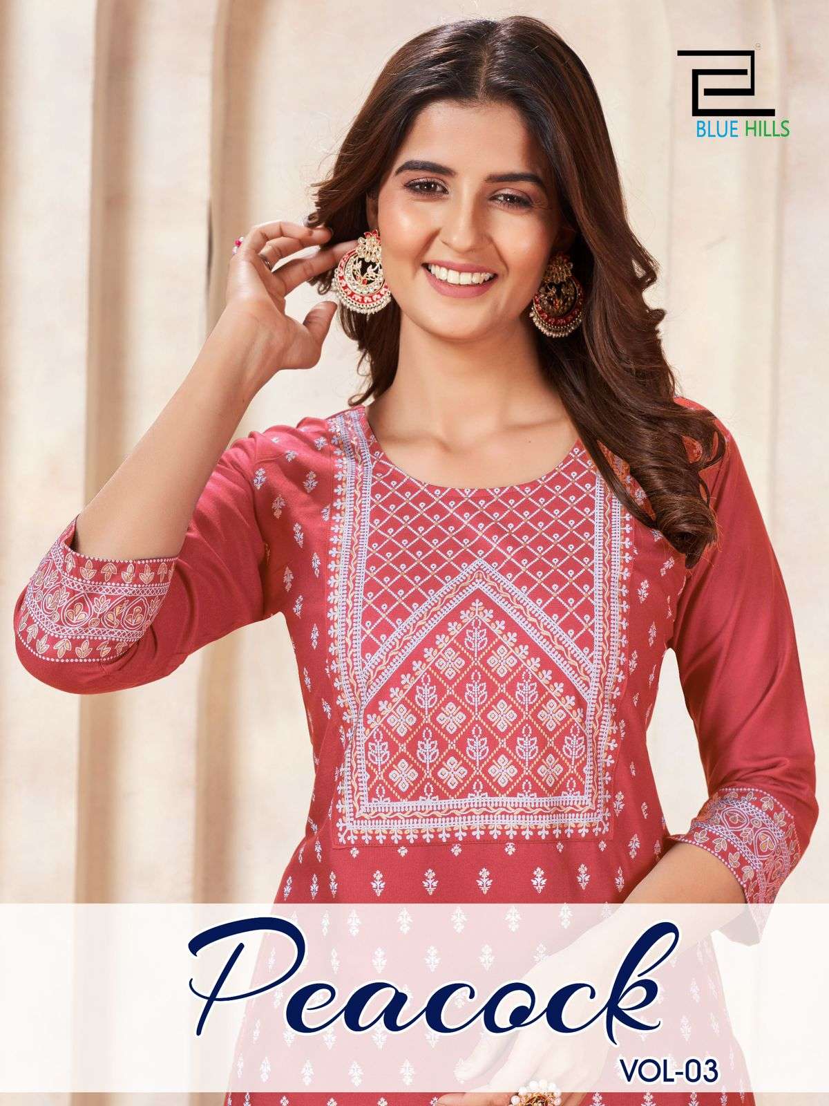 PEACOCK VOL 3 RAYON 14KG FOIL PRINTED KURTI BY BLUE HILLS BRAND WHOLESALER AND DEALER