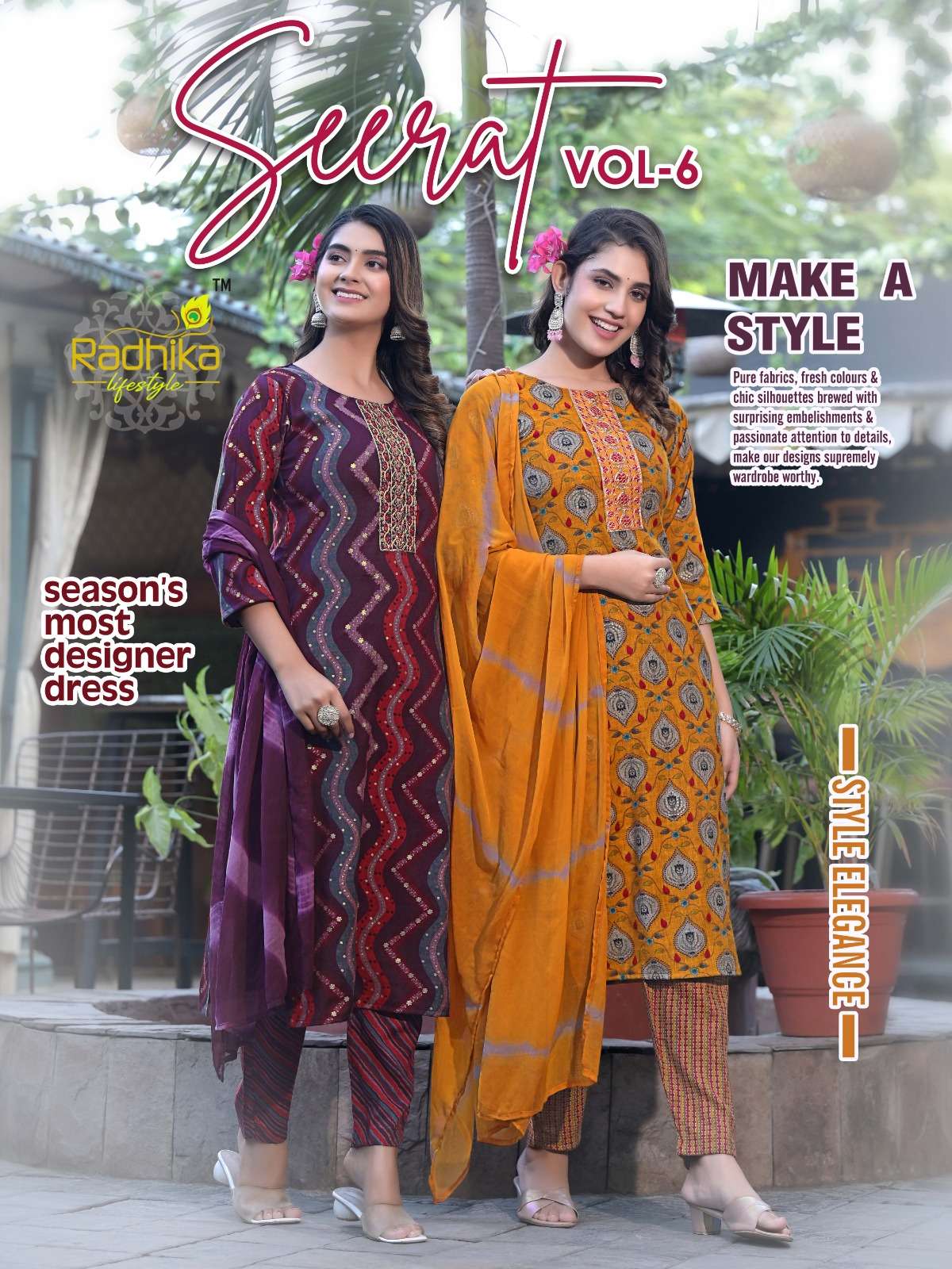 SEERAT VOL 6 REYON CAPSULE FOIL PRINT EMBROIDERY WORK KURTI WITH PANT AND NAZMIN DUPPTTA BY RADHIKA ...